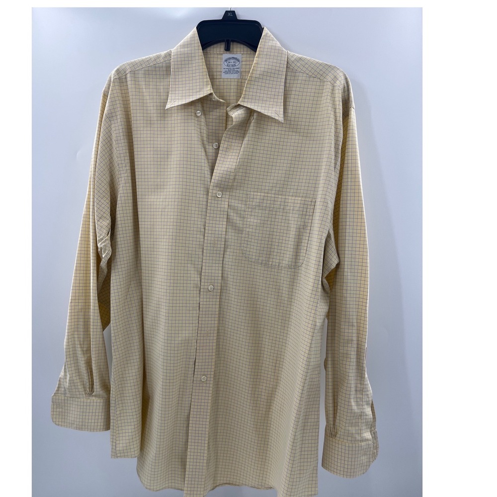 Brooks Brothers Makers Dress‎ Shirt Mens 16.5-34 Yellow Blue Egyptian Cotton